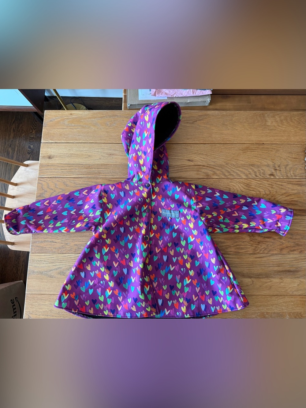Kids Hooded Purple Heart-Print Raincoat